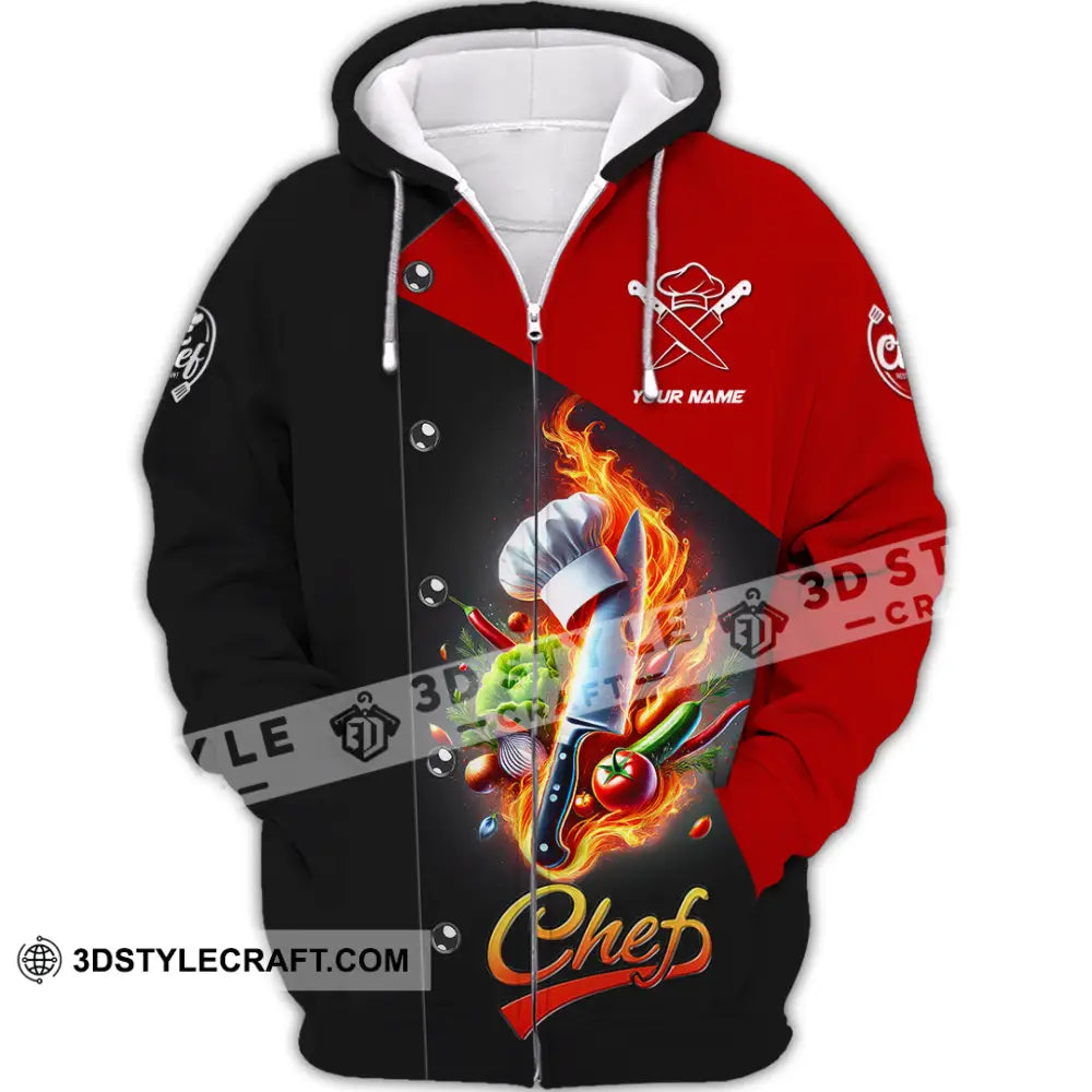 Unisex Shirt Custom Name Chef Apparel Polo Long Sleeve Cooking Love T-Shirt Zipper Hoodie / S