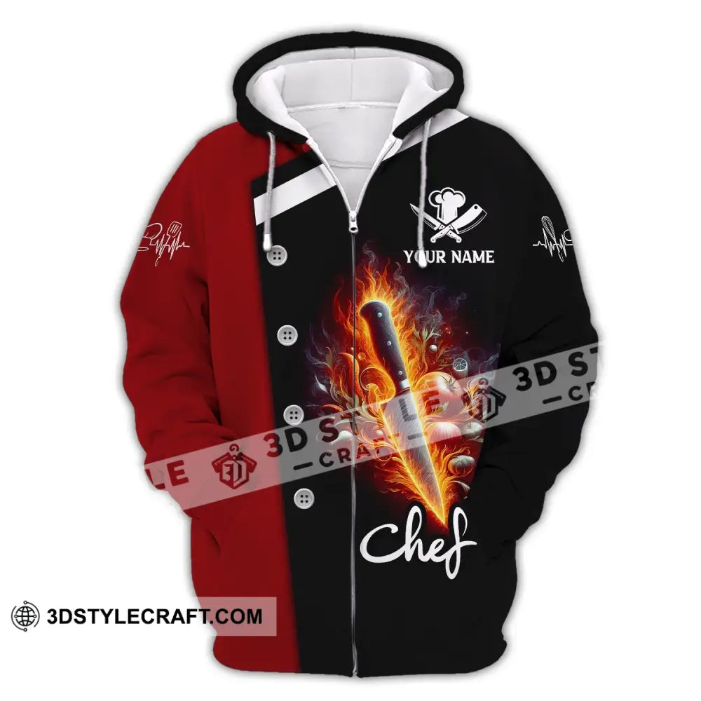 Unisex Shirt Custom Name Chef Apparel Polo Long Sleeve Cooking Love T-Shirt Zipper Hoodie / S