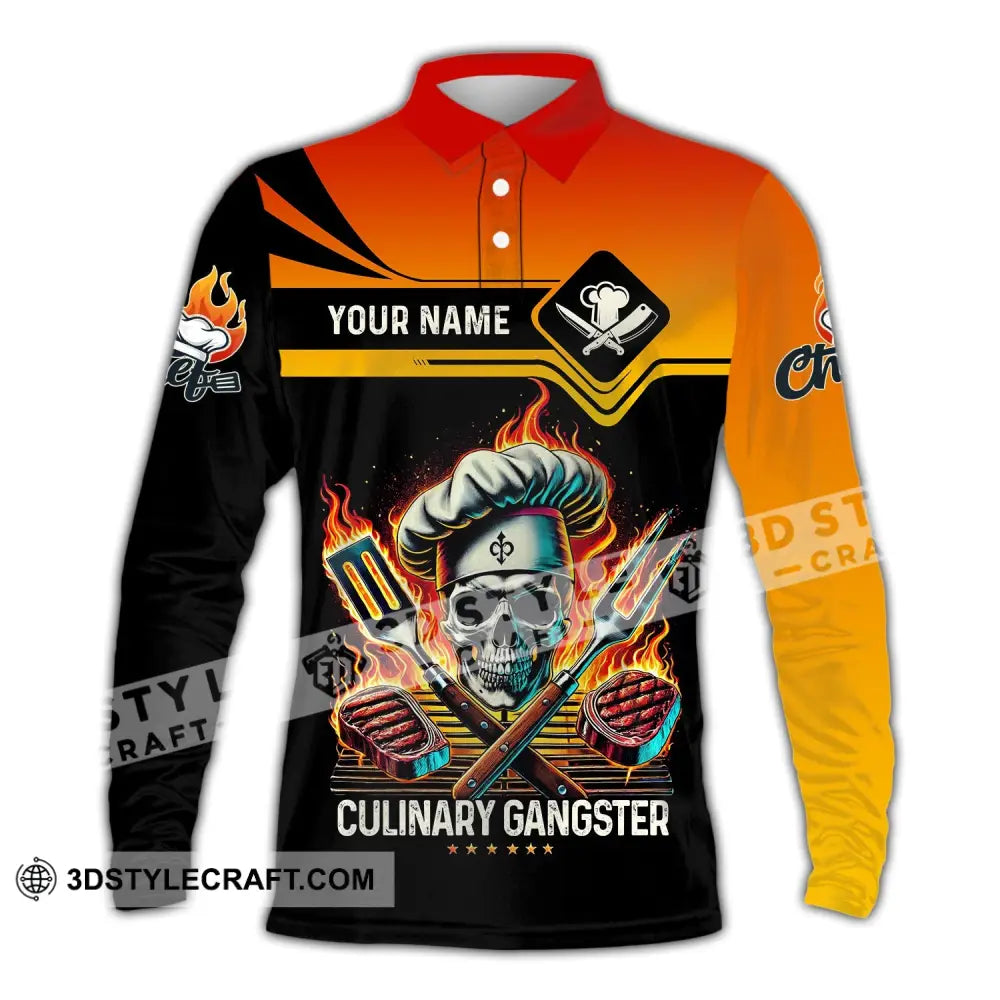 Unisex Shirt - Custom Name Chef Culinary Gangster Long Sleeve Polo / S T-Shirt