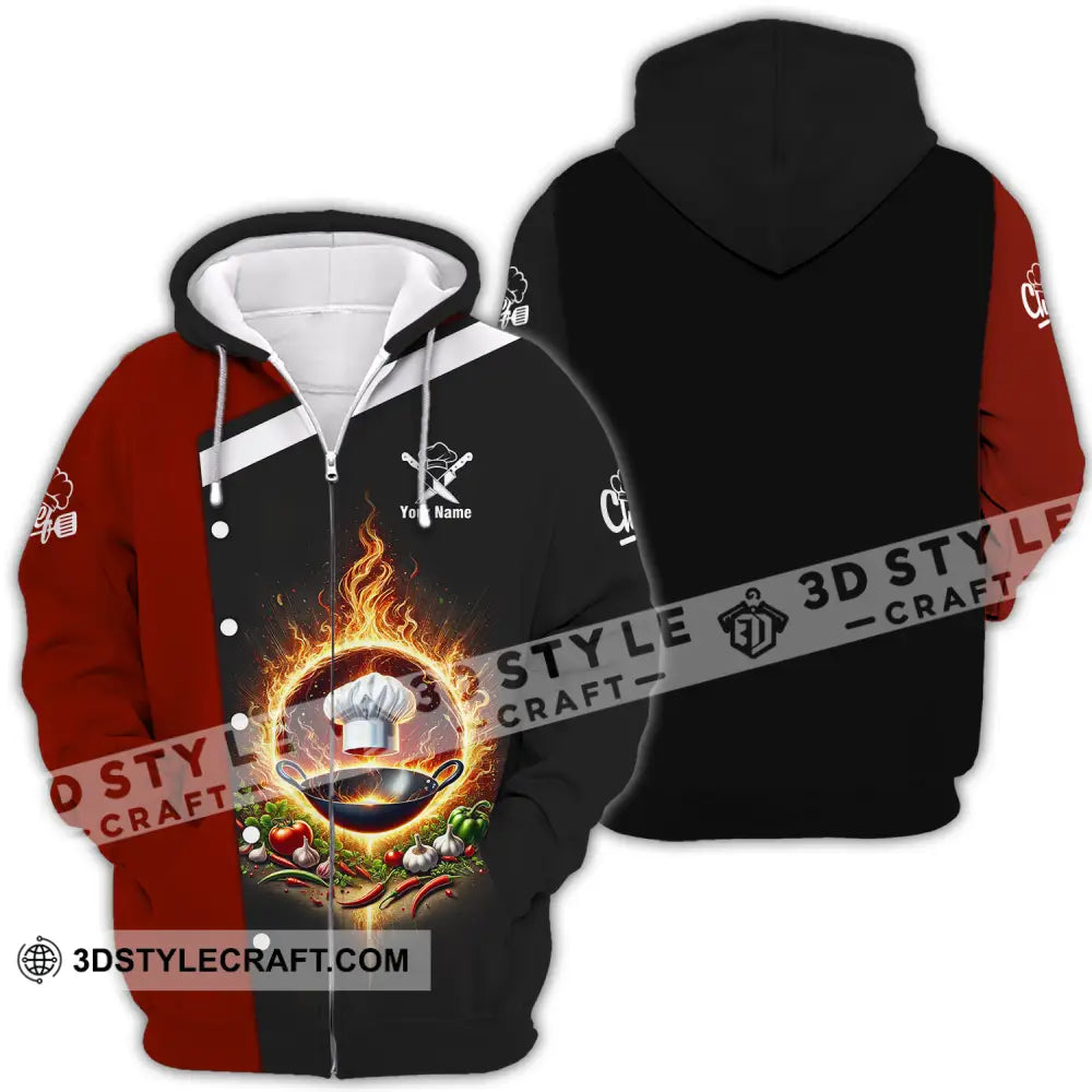 Unisex Shirt - Custom Name Chef Fire Pan Zipper Hoodie / S T-Shirt