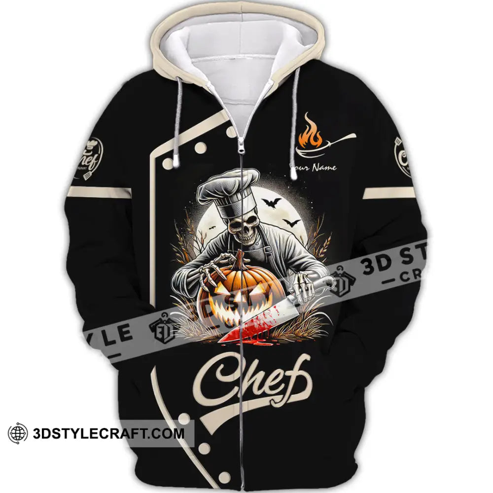 Unisex Shirt Custom Name Chef Polo Long Sleeve Apparel Cooking Love T-Shirt Zipper Hoodie / S