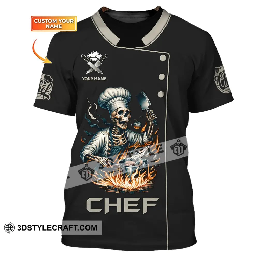 Unisex Shirt Custom Name Chef Skull Cooking Gift For Lovers T-Shirt