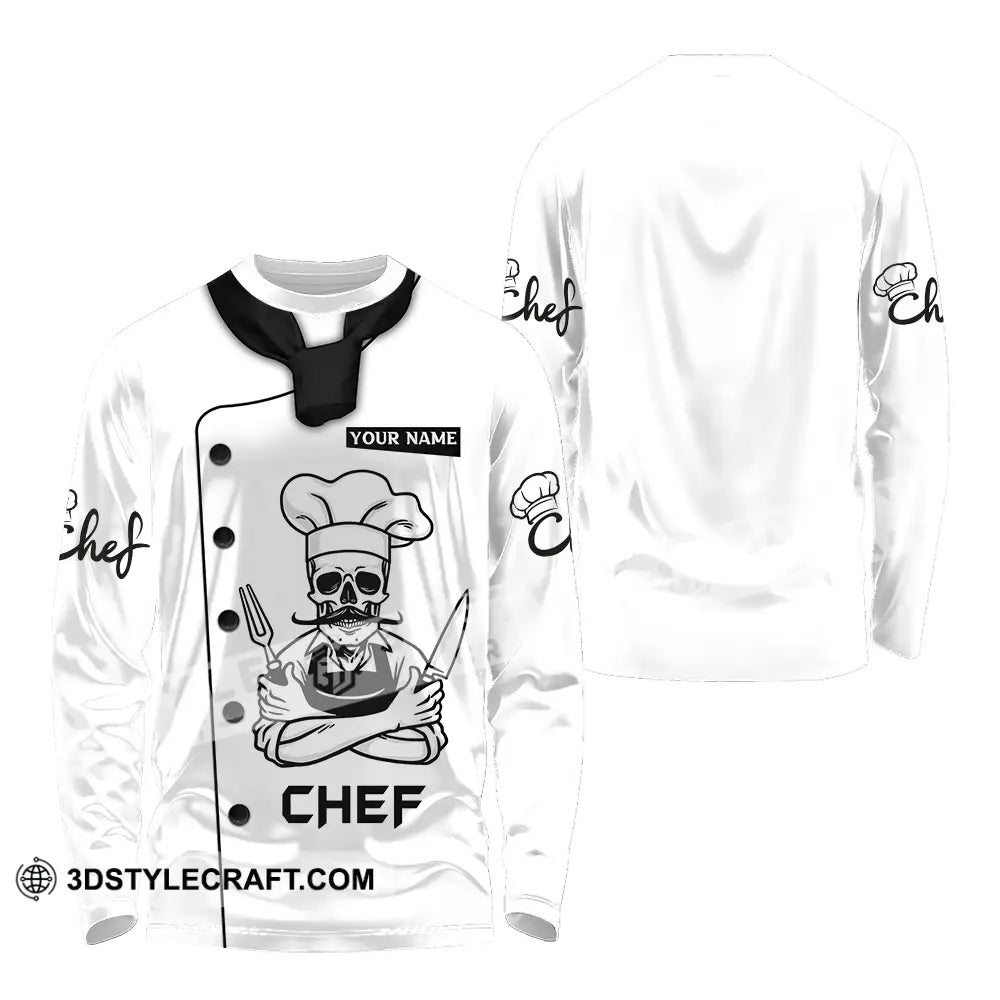 Unisex Shirt - Custom Name Chef Skull Long Sleeve / S T-Shirt