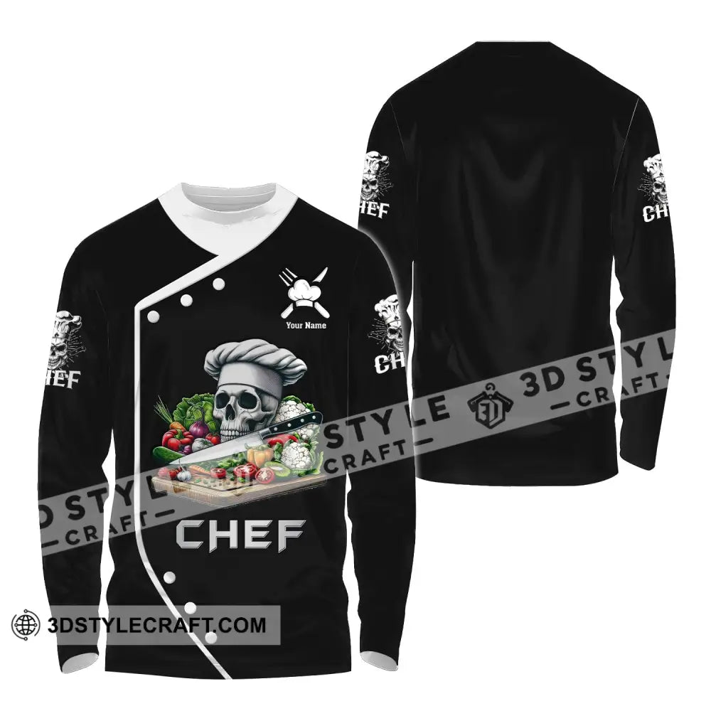 Unisex Shirt Custom Name Chef Skull Polo Long Sleeve Gift For Chefs / S T-Shirt