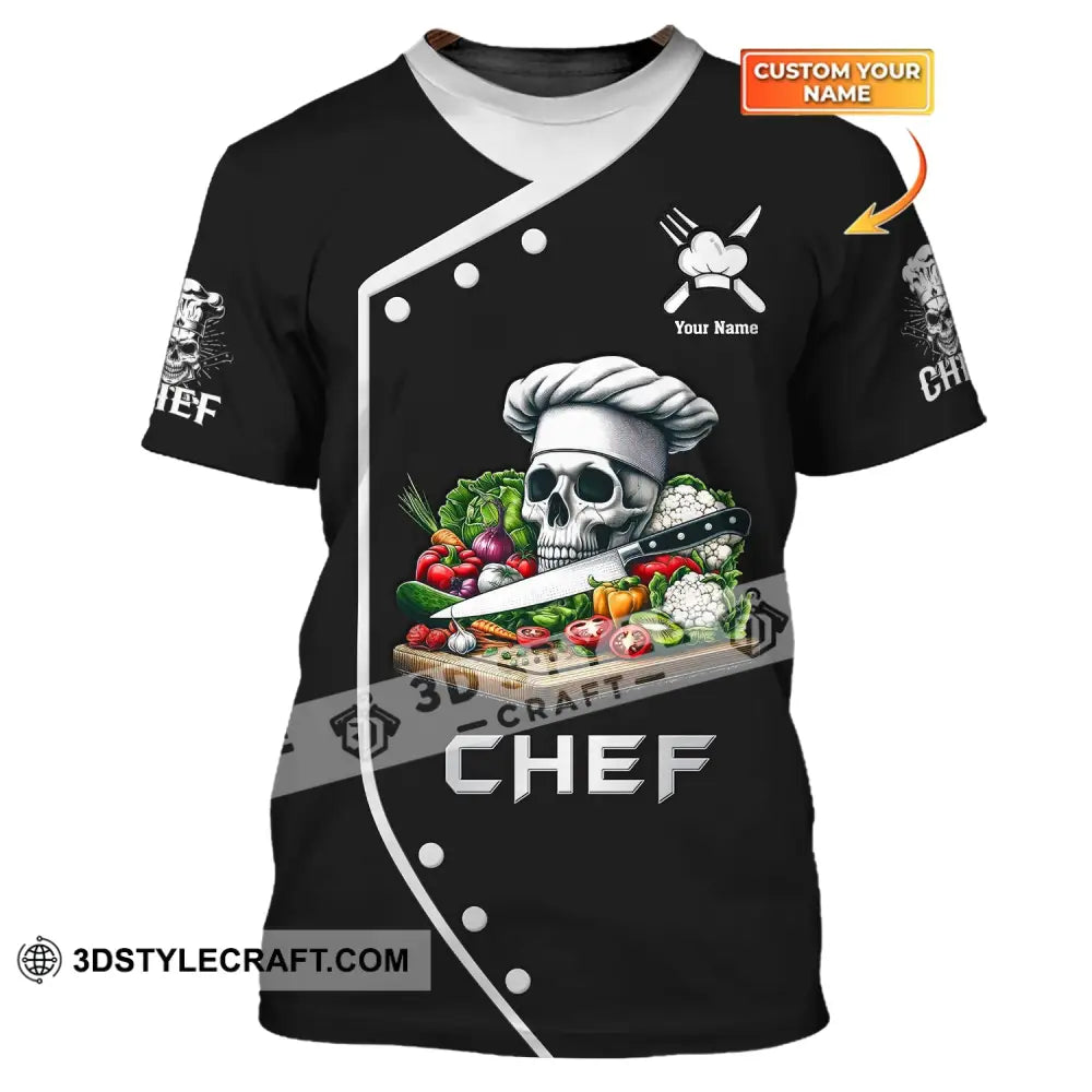 Unisex Shirt Custom Name Chef Skull Polo Long Sleeve Gift For Chefs T-Shirt