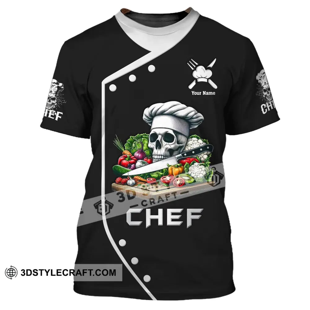 Unisex Shirt Custom Name Chef Skull Polo Long Sleeve Gift For Chefs T-Shirt / S