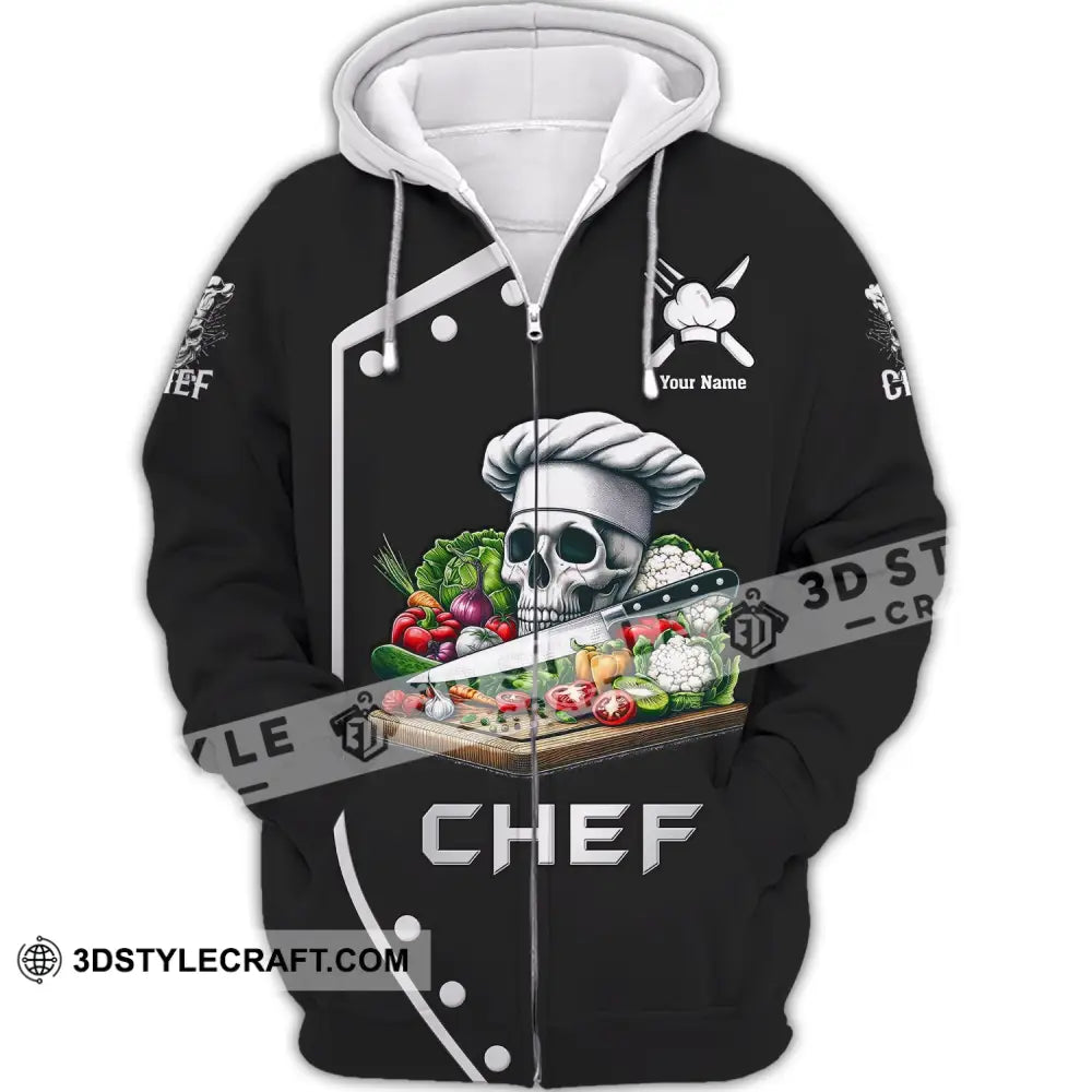 Unisex Shirt Custom Name Chef Skull Polo Long Sleeve Gift For Chefs Zipper Hoodie / S T-Shirt