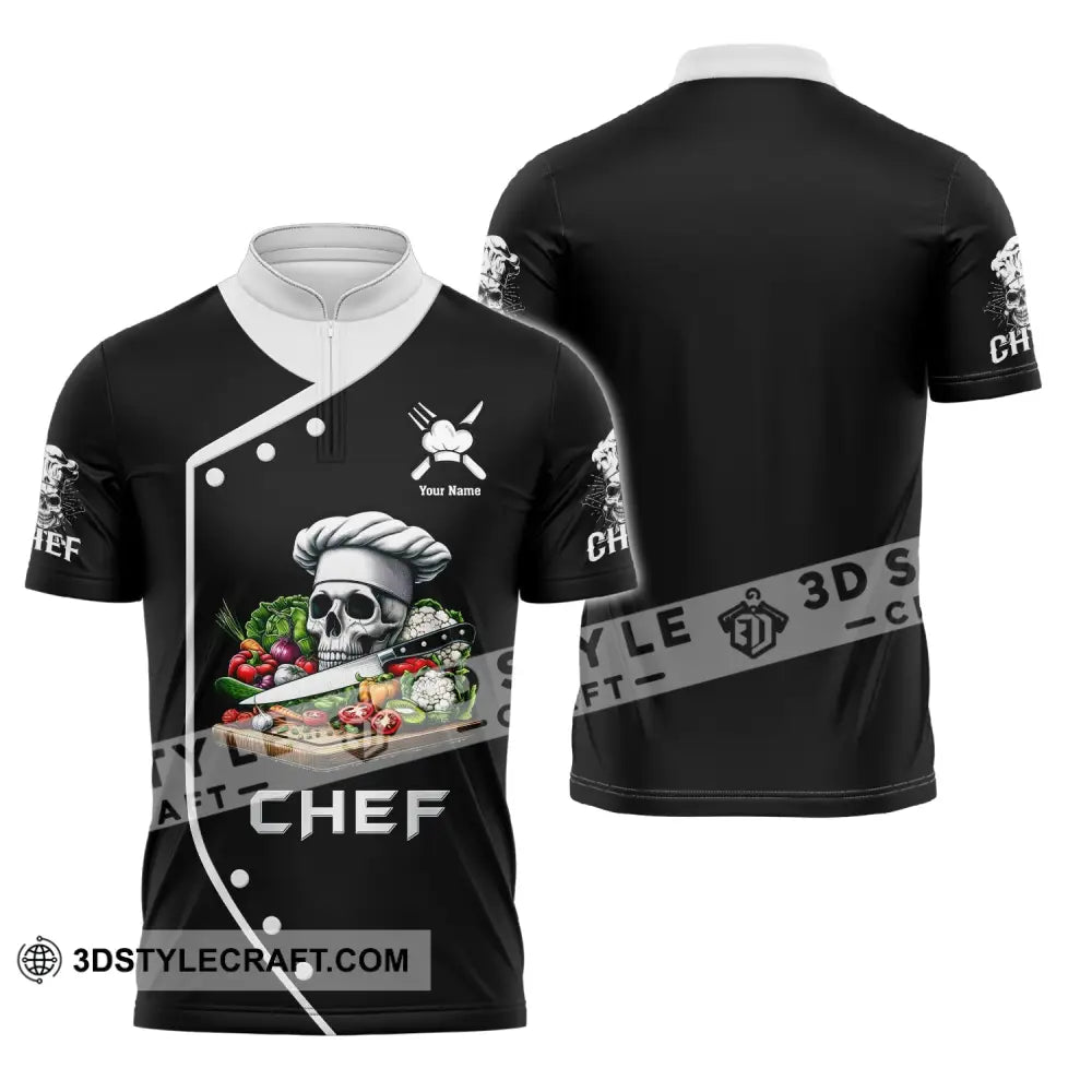 Unisex Shirt Custom Name Chef Skull Polo Long Sleeve Gift For Chefs Zipper / S T-Shirt