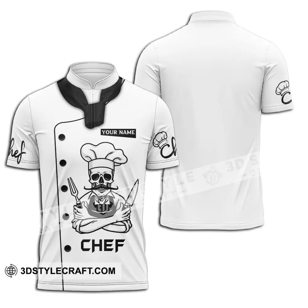 Unisex Shirt - Custom Name Chef Skull Zipper Polo / S T-Shirt