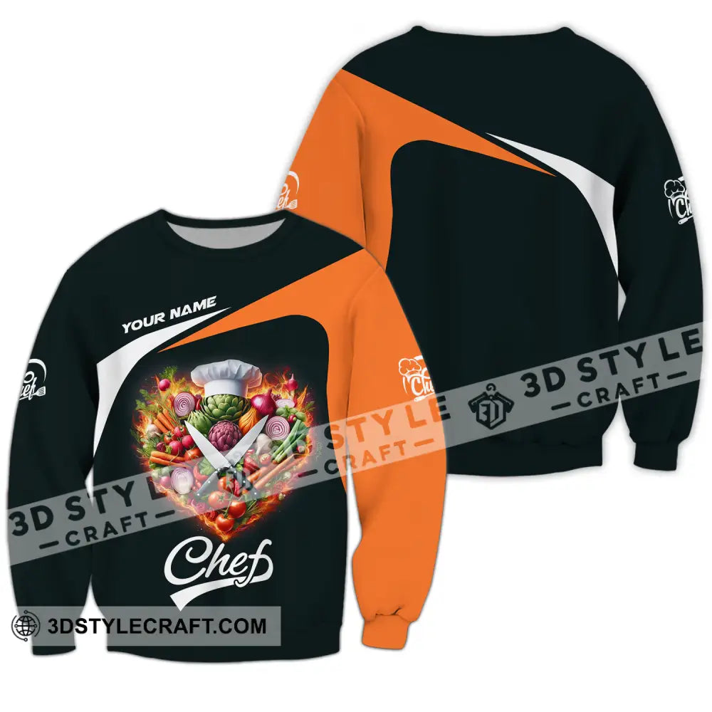 Unisex Shirt - Custom Name Chef Vegetables Black And Orange Long Sleeve / S T-Shirt