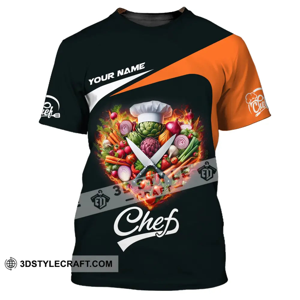 Unisex Shirt - Custom Name Chef Vegetables Black And Orange T-Shirt / S T-Shirt