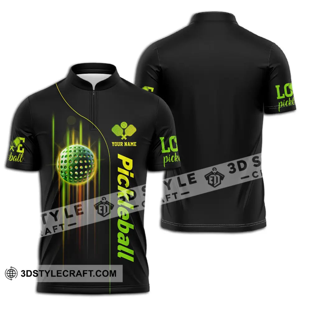 Unisex Shirt - Custom Name Colorful Line Pickleball Zipper Polo / S T-Shirt