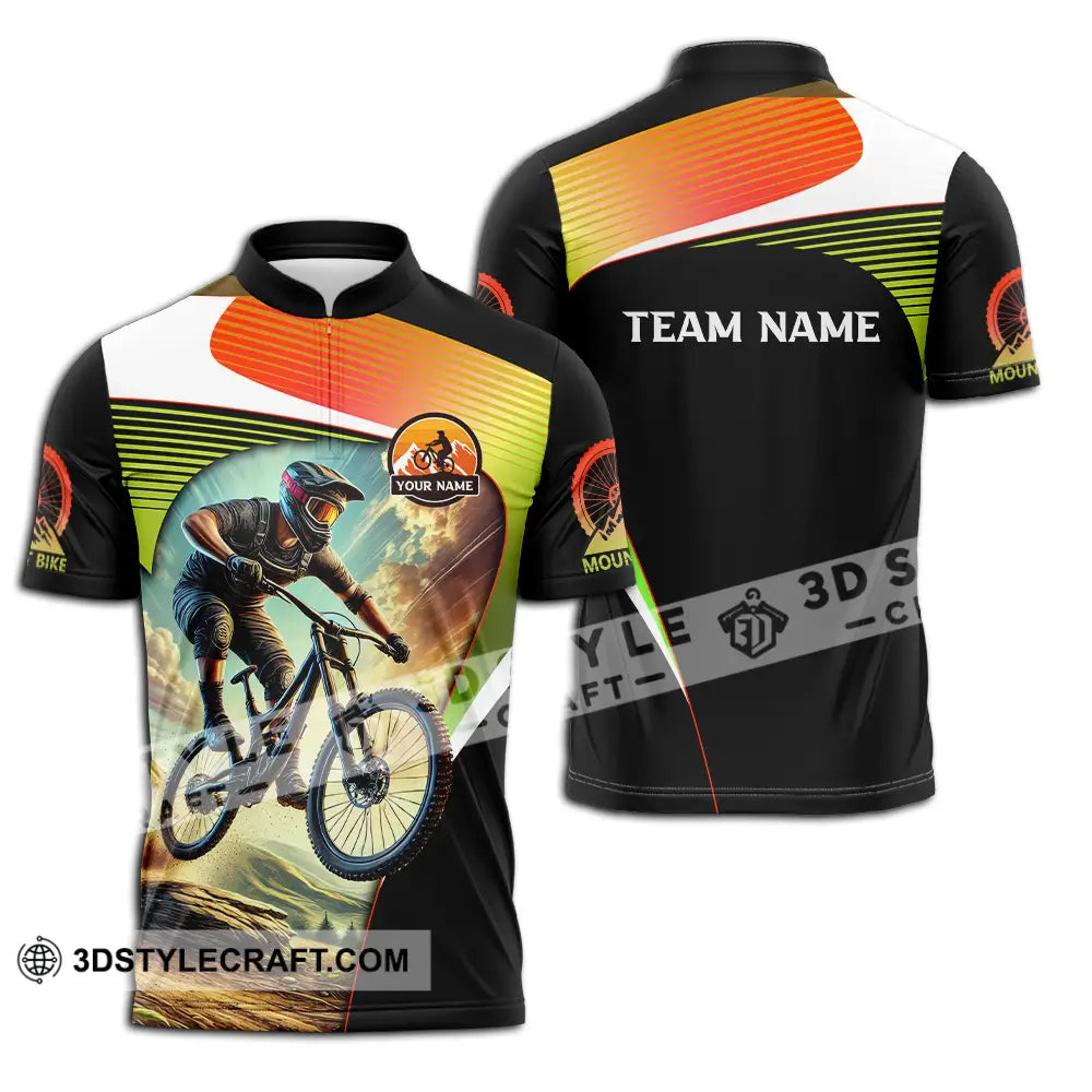 Unisex Shirt - Custom Name Cool Mountain Bike Zipper Polo / S T-Shirt