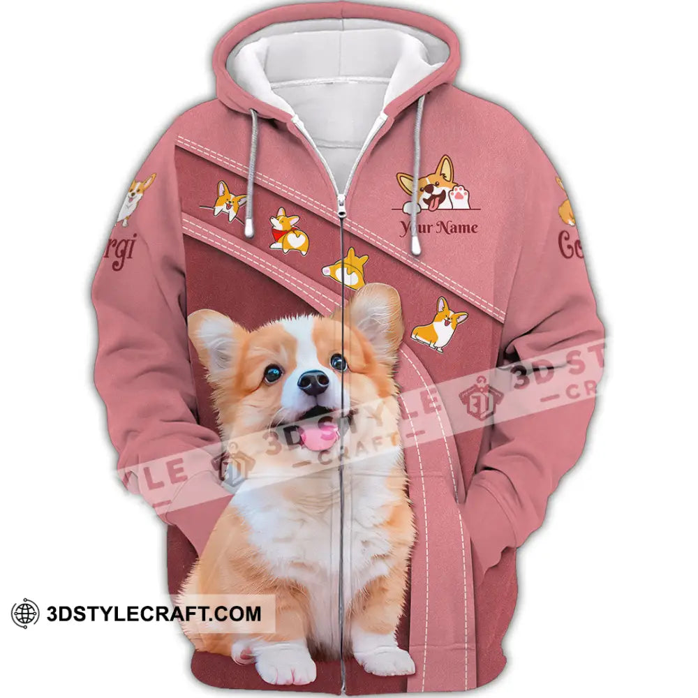 Unisex Shirt Custom Name Corgi Hoodie Polo Long Sleeve Lover Zipper / S T-Shirt