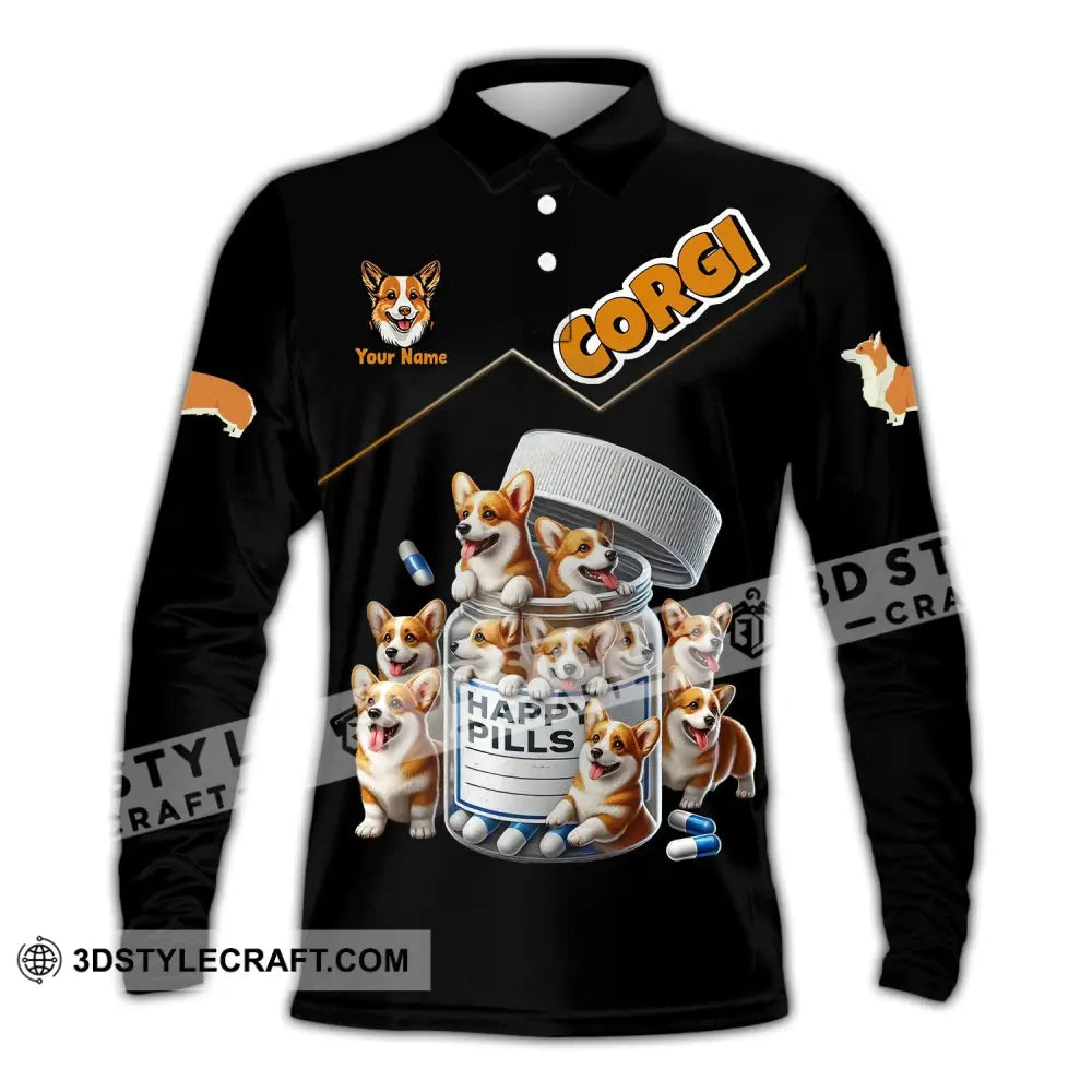 Unisex Shirt - Custom Name Corgi Lover Long Sleeve Polo / S T-Shirt