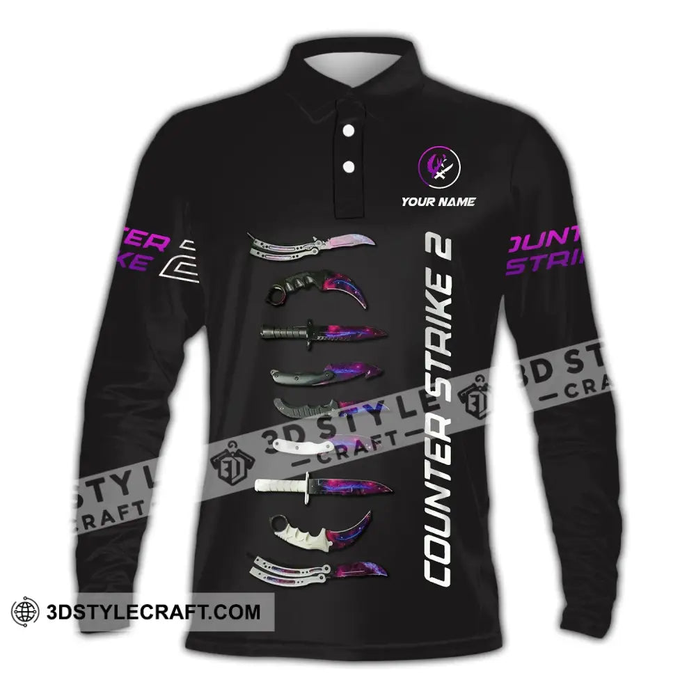 Unisex Shirt - Custom Name Counter Strike 2 Long Sleeve Polo / S T-Shirt