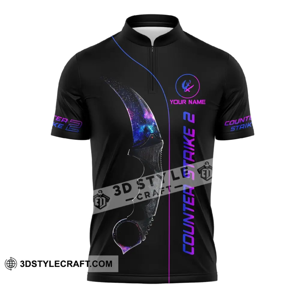 Unisex Shirt - Custom Name Counter Strike Galaxy Zipper Polo / S T-Shirt