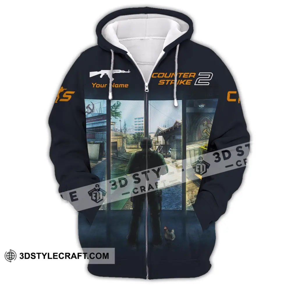 Unisex Shirt Custom Name Counter Strike Game Hoodie Polo Long Sleeve Zipper / S T-Shirt