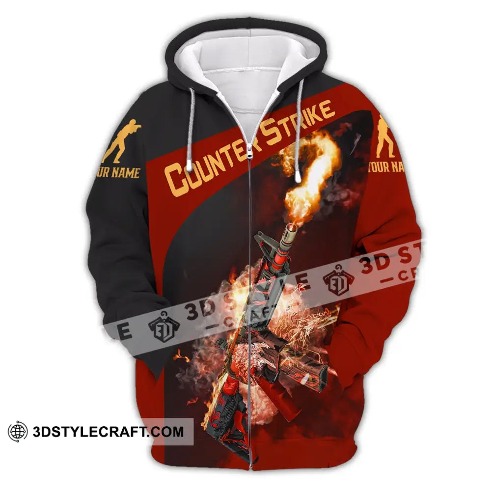 Unisex Shirt Custom Name Counter Strike Game Hoodie Polo Long Sleeve Zipper / S T-Shirt