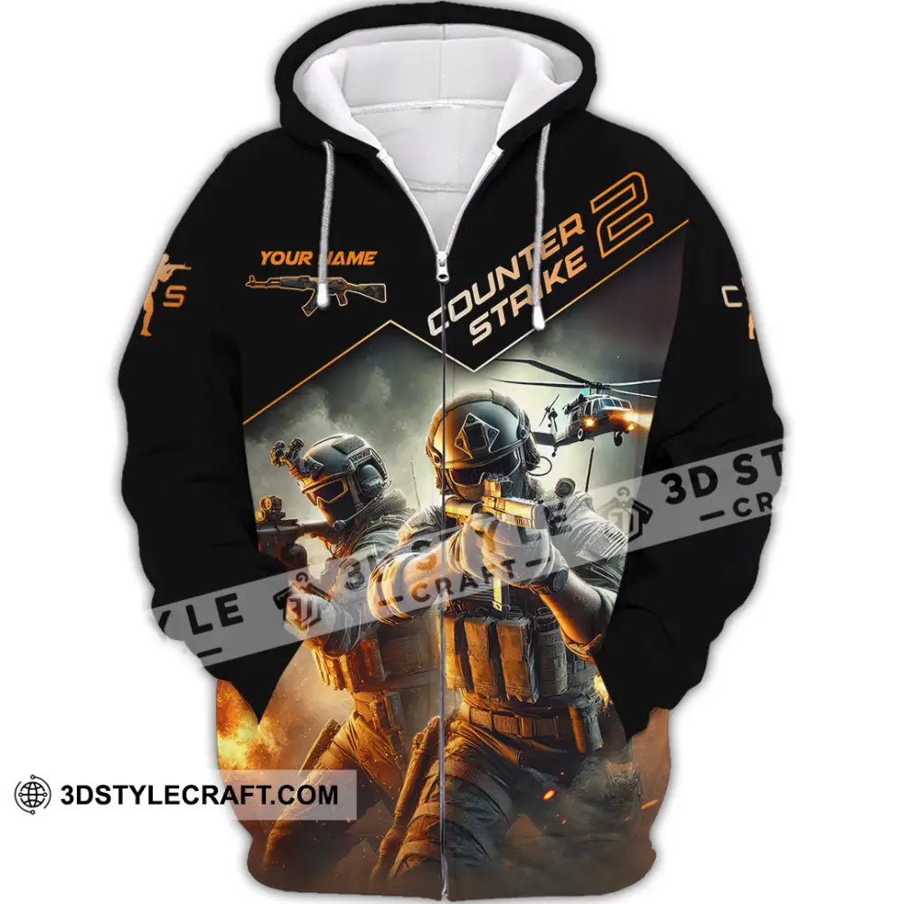 Unisex Shirt Custom Name Counter Strike Game T-Shirt Gamer Gift Zipper Hoodie / S T-Shirt