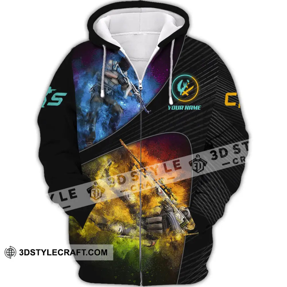 Unisex Shirt Custom Name Counter Strike Game T-Shirt Gamer Gift Zipper Hoodie / S T-Shirt