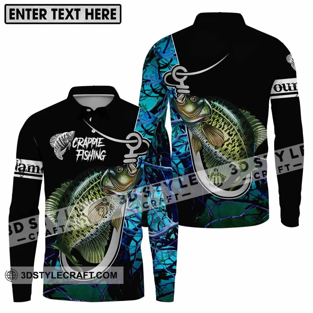 Unisex Shirt - Custom Name Crappie Fishing Long Sleeve Polo / S T-Shirt