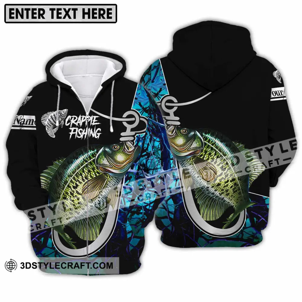 Unisex Shirt - Custom Name Crappie Fishing Zipper Hoodie / S T-Shirt