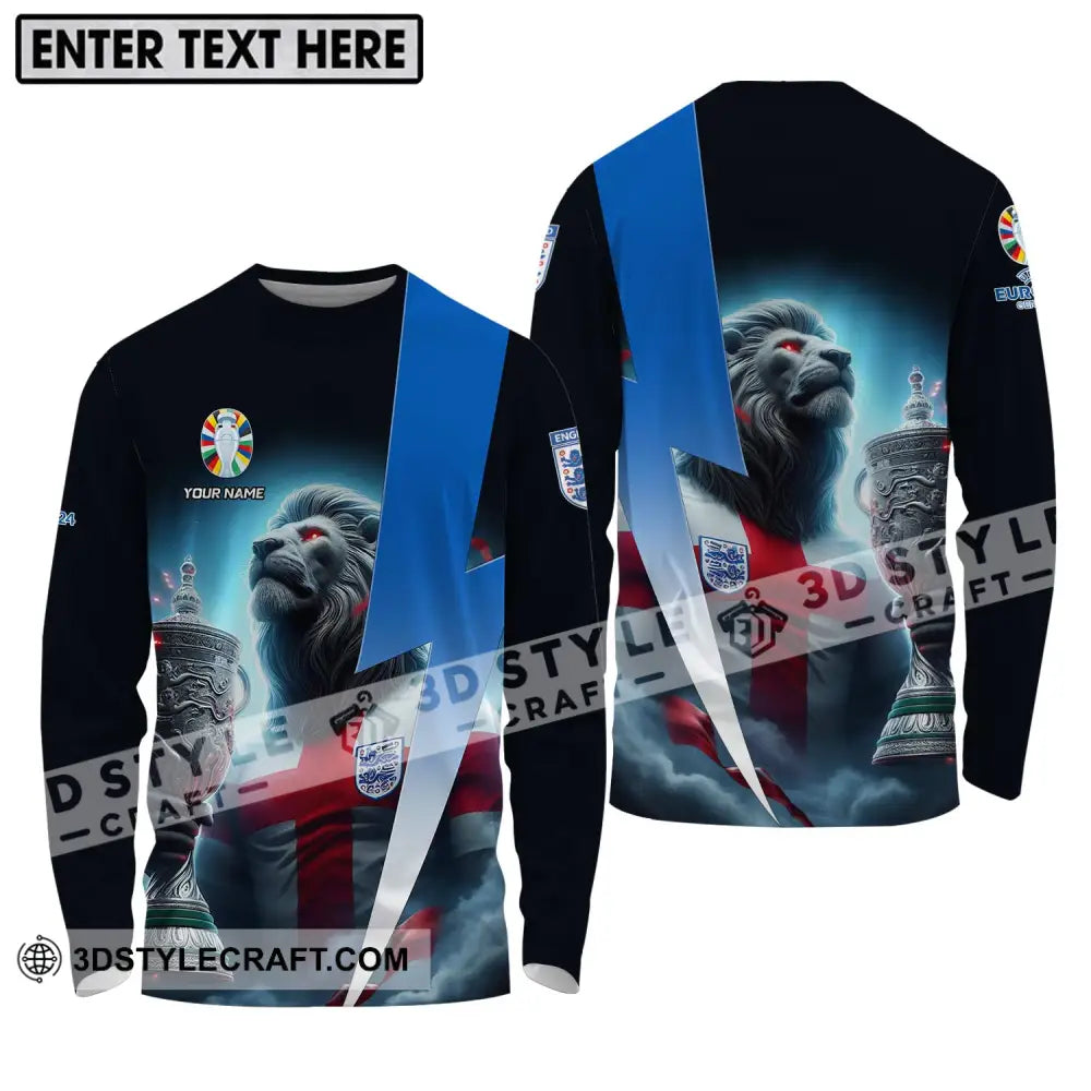 Unisex Shirt - Custom Name Cup And Lion England Euro 2024 Team Long Sleeve / S T-Shirt