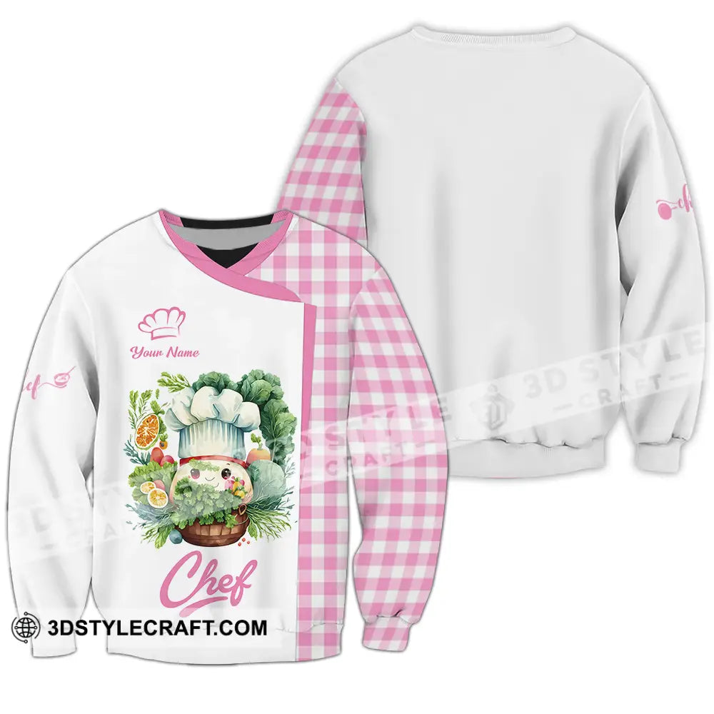 Unisex Shirt - Custom Name Cute Pink Chef Long Sleeve / S T-Shirt