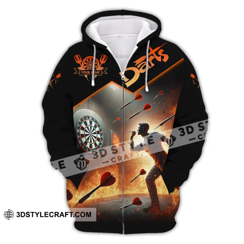 Unisex Shirt Custom Name Darts Dart Player T-Shirt Long Sleeve Polo Zipper Hoodie / S