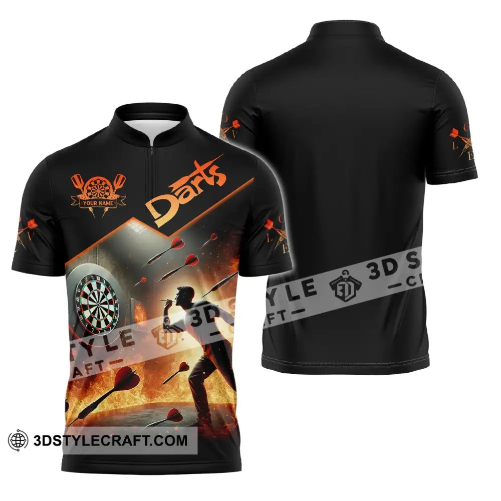 Unisex Shirt Custom Name Darts Dart Player T-Shirt Long Sleeve Polo Zipper / S