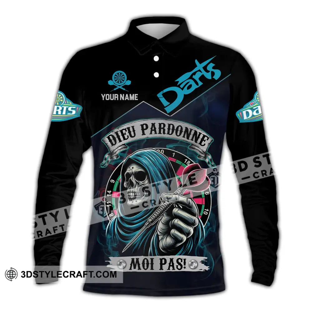 Unisex Shirt - Custom Name Darts Dieu Pardonne Moi Pas Long Sleeve Polo / S T-Shirt