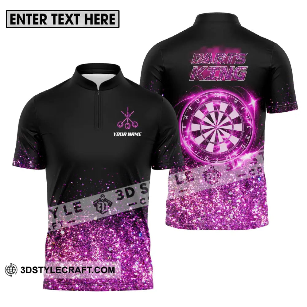 Unisex Shirt - Custom Name Darts King Zipper Polo / S T-Shirt