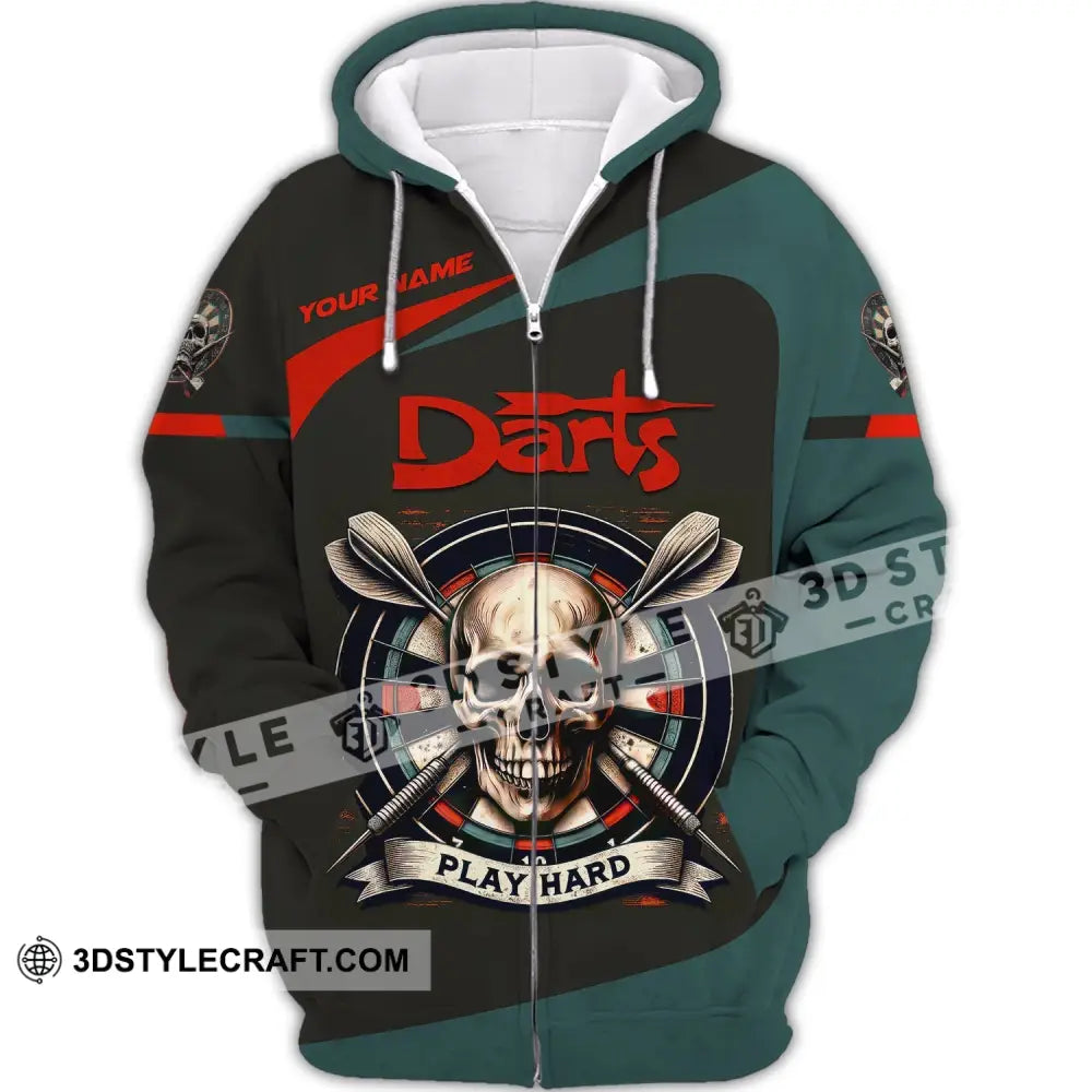 Unisex Shirt Custom Name Darts Polo Long Sleeve Lover Gift Zipper Hoodie / S T-Shirt