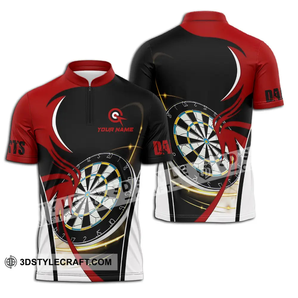 Unisex Shirt - Custom Name Darts Red Black White Zipper Polo / S T-Shirt