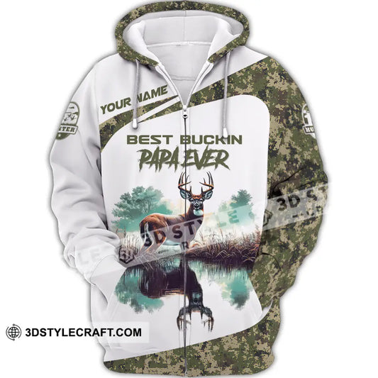 Unisex Shirt Custom Name Deer Hunter Hunting Polo Long Sleeve Animal T-Shirt Zipper Hoodie / S