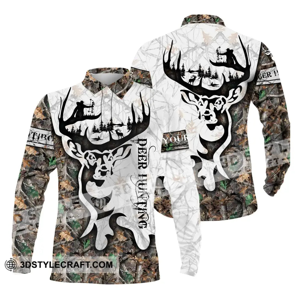 Unisex Shirt - Custom Name Deer Hunting Long Sleeve Polo / S T-Shirt