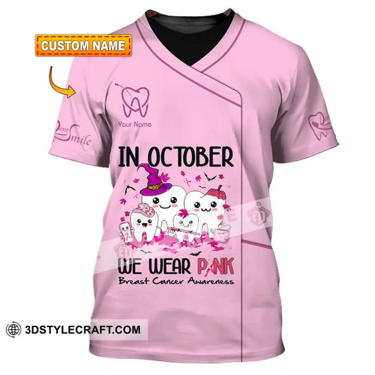 Unisex Shirt Custom Name Dentist Dental T-Shirt Breast Cancer Awareness T-Shirt