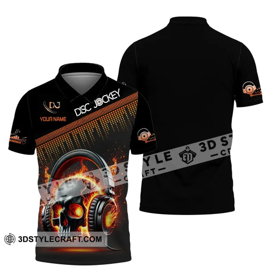 Unisex Shirt, Custom Name Disc Jockey Shirt, DJ Skull Hoodie Shirt Polo Long Sleeve, Gift for DJ style option 4