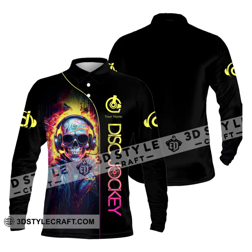 Unisex Shirt Custom Name Disc Jockey Dj Skull Hoodie Polo Long Sleeve Gift For / S T-Shirt