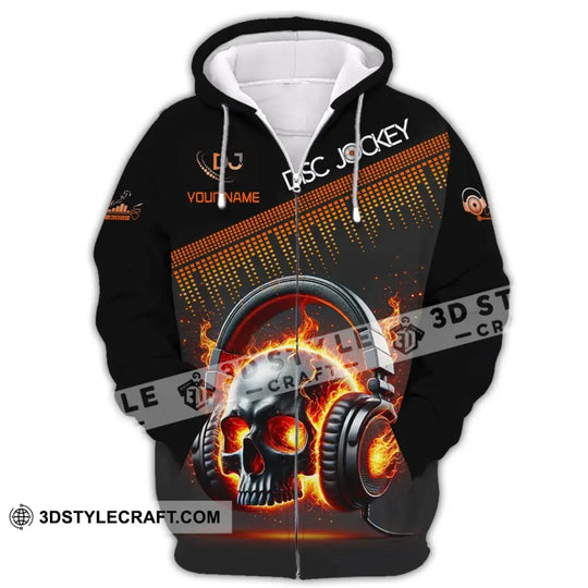 Unisex Shirt, Custom Name Disc Jockey Shirt, DJ Skull Hoodie Shirt Polo Long Sleeve, Gift for DJ style option 3