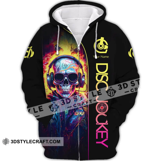 Unisex Shirt, Custom Name Disc Jockey Shirt, DJ Skull Hoodie Shirt Polo Long Sleeve, Gift for DJ style option 3