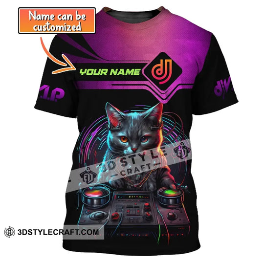 Unisex Shirt, Custom Name Disc Jockey T-Shirt, DJ Cat Shirt, Gift For DJ style option 1