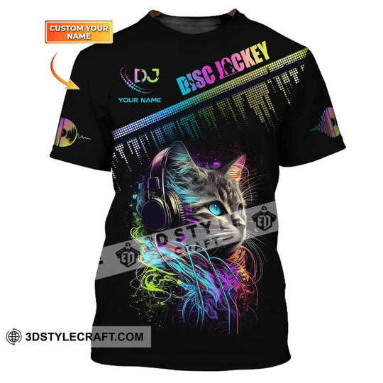 Unisex Shirt, Custom Name Disc Jockey T-Shirt, Music Lover Shirt, DJ Cat, Gift For DJ style option 1