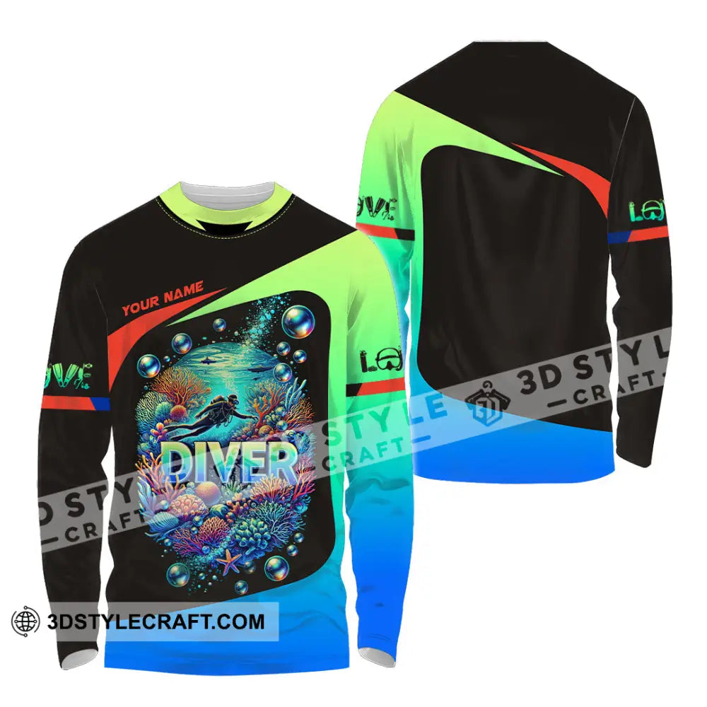 Unisex Shirt Custom Name Diving Diver Gift Long Sleeve / S T-Shirt