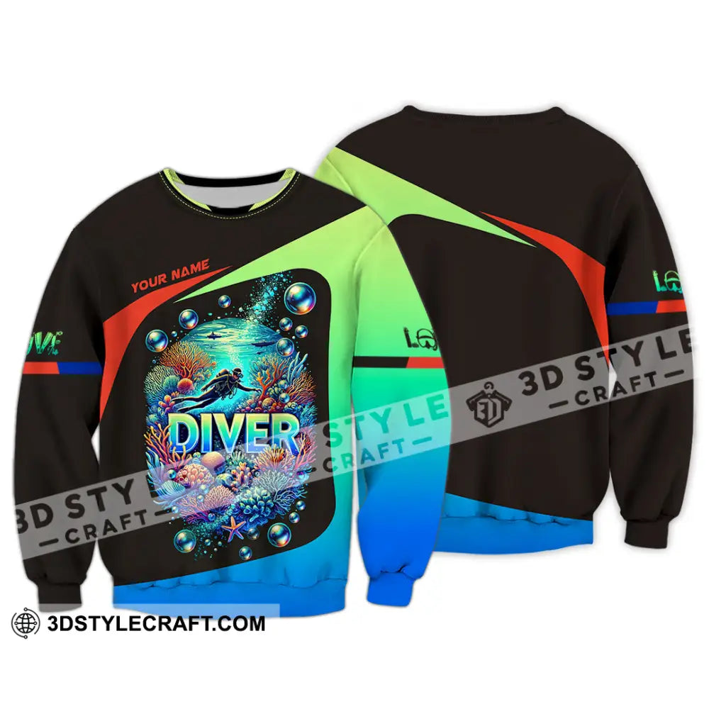 Unisex Shirt Custom Name Diving Diver Gift Long Sleeve / S T-Shirt