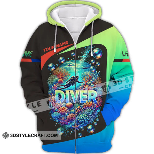 Unisex Shirt Custom Name Diving Diver Gift Zipper Hoodie / S T-Shirt