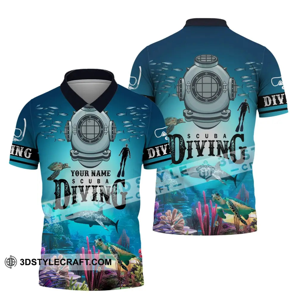 Unisex Shirt - Custom Name Diving T-Shirt Personalized Scuba Diver Gift Polo / S T-Shirt