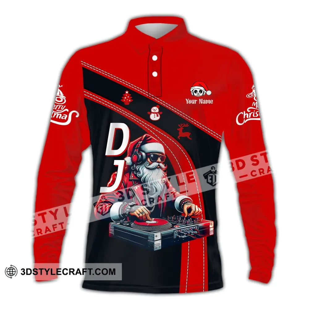 Unisex Shirt - Custom Name Dj Santa Long Sleeve Polo / S T-Shirt