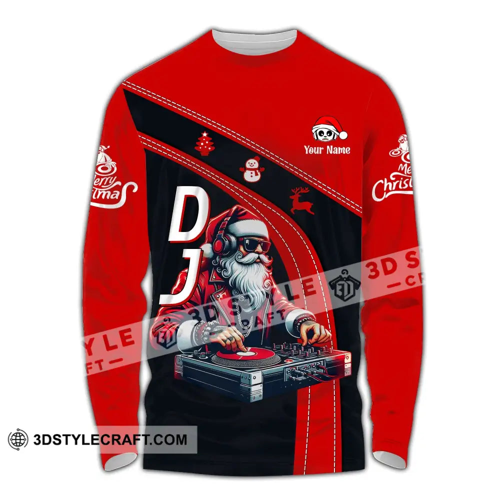 Unisex Shirt - Custom Name Dj Santa Long Sleeve / S T-Shirt